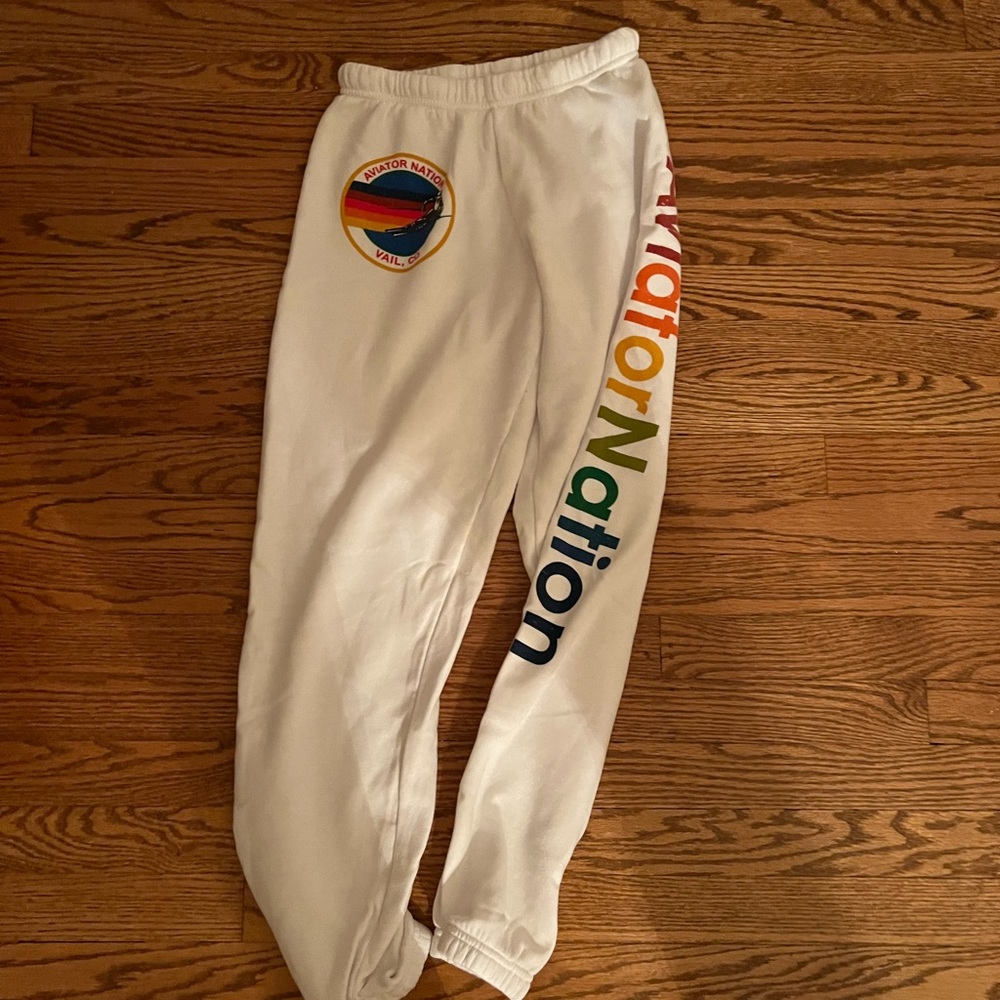 WHITE AVIATOR NATION SWEATPANTS